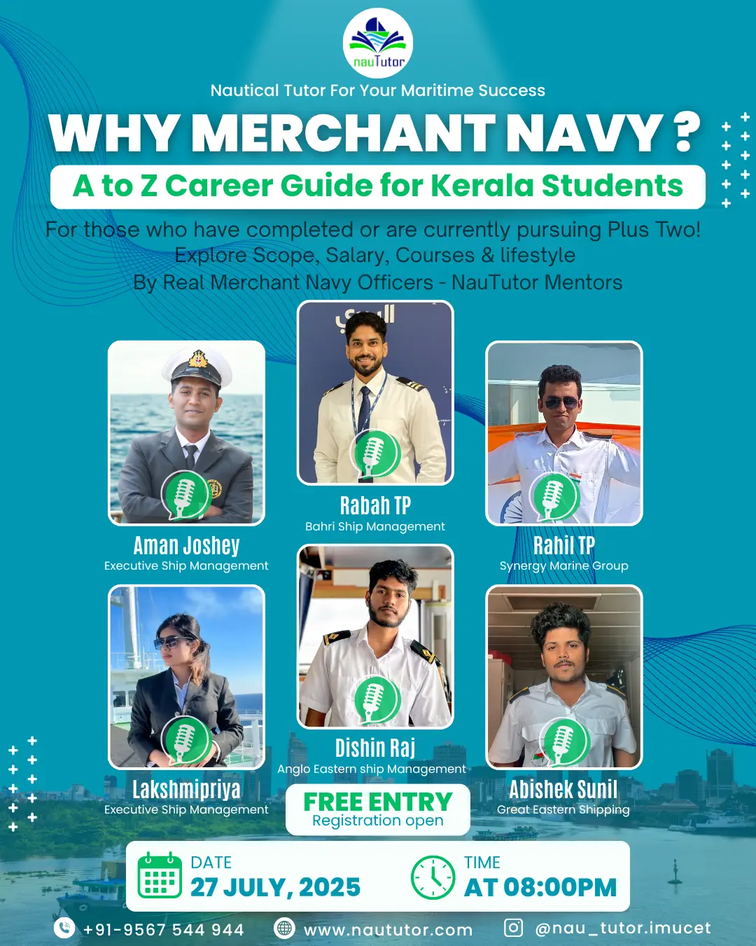 Free IMU CET Webinar Poster - Career Guide for Kerala Students by Real Merchant Navy Officers (July 27, 2025)
