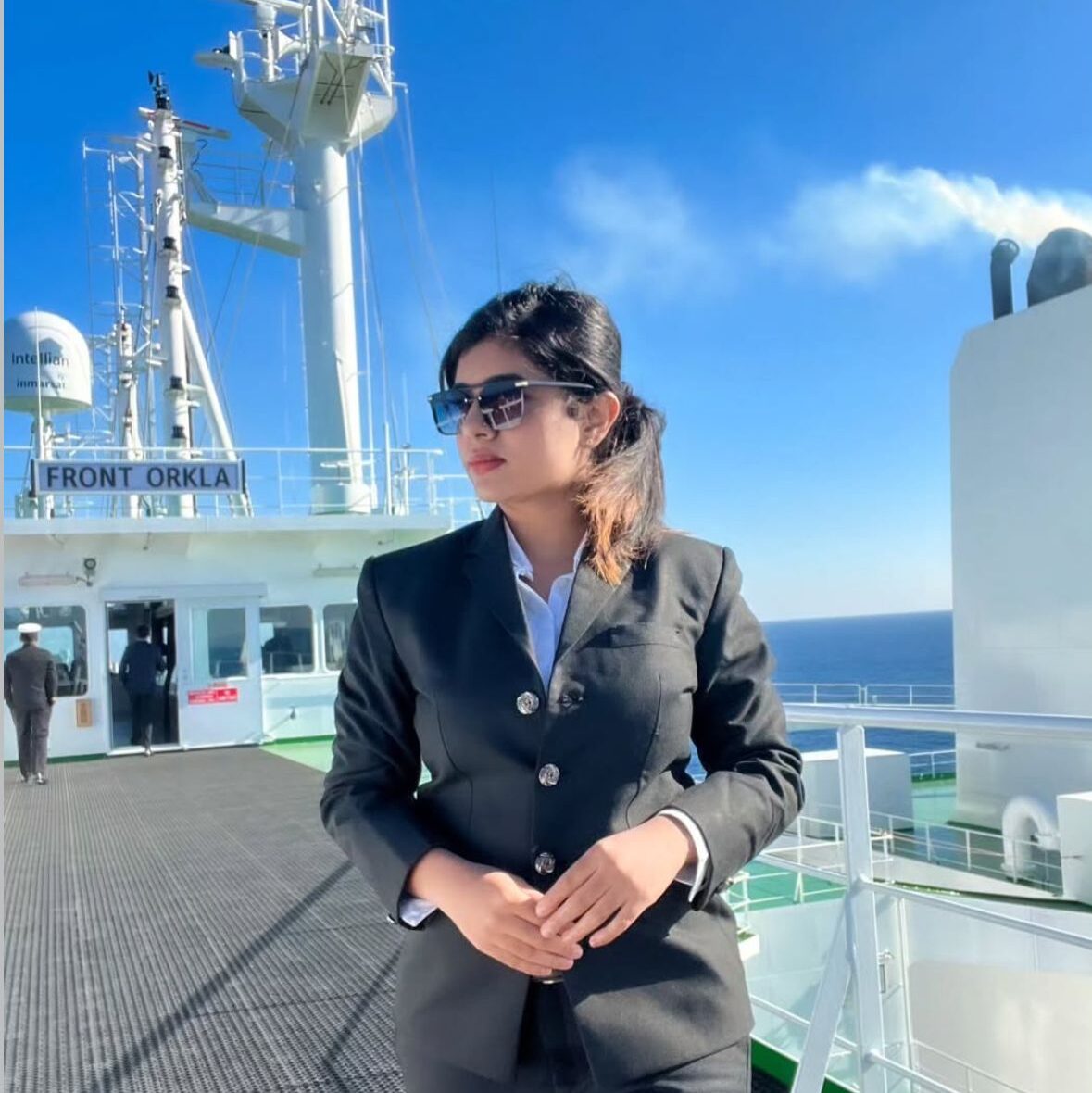 Lakshmipriya, Navigation Officer at Executive Ship Management, empowering women in Merchant Navy through NauTutor and Sailorslens