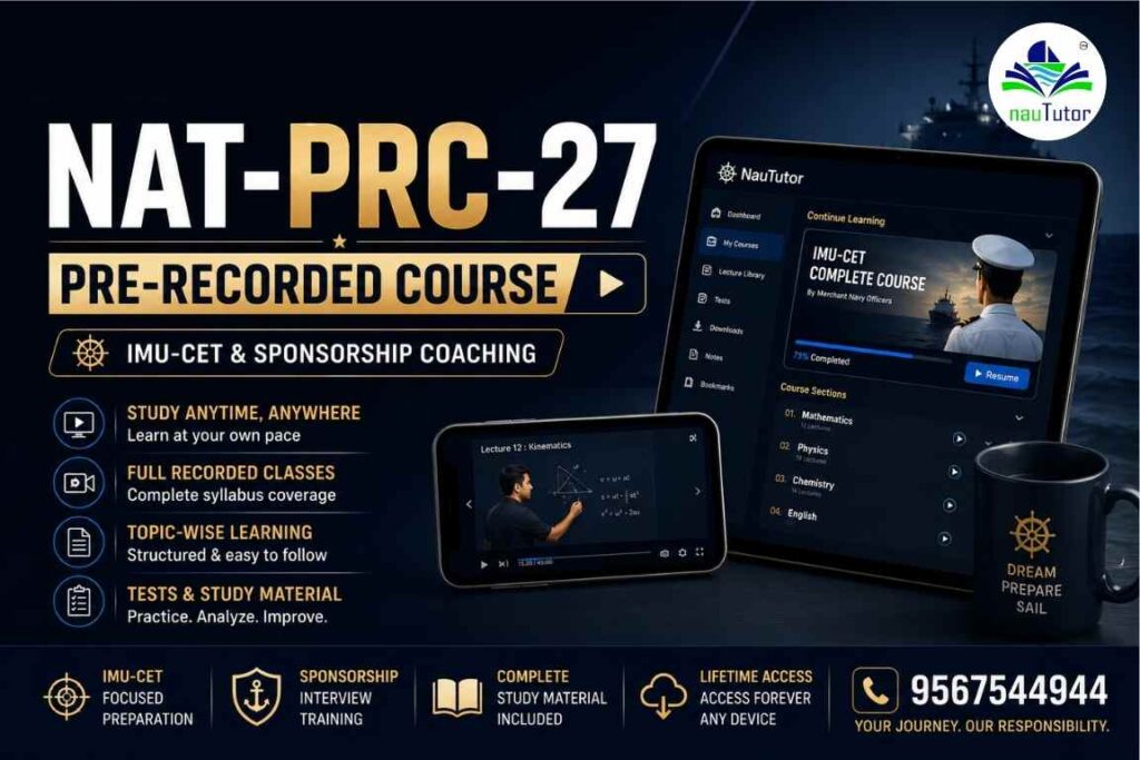 NAT-PRC-27 pre-recorded IMU CET and sponsorship coaching course poster by NauTutor Kerala